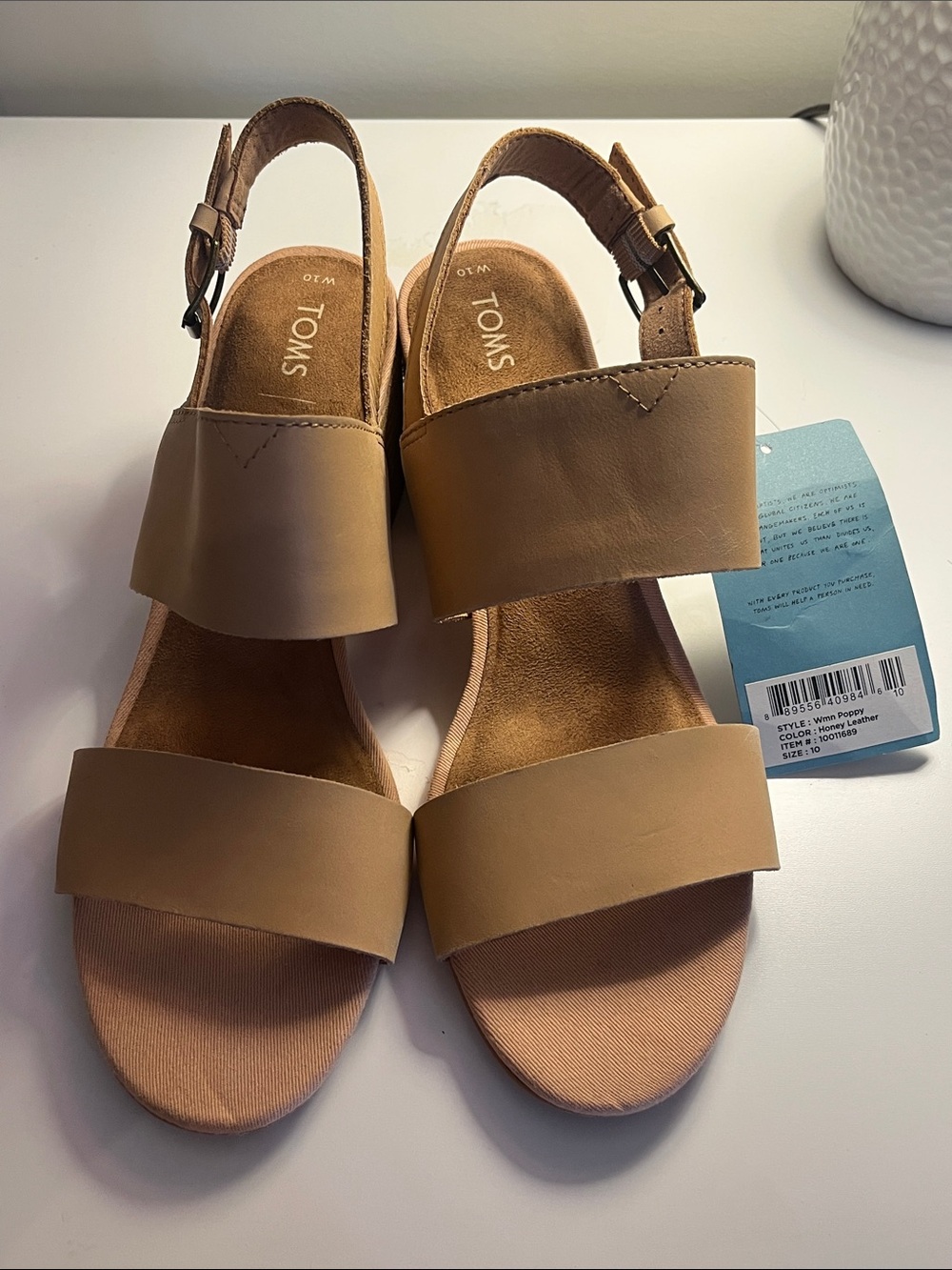 TOMS Women's Tan Leather Double-Strap Slingback Sandals